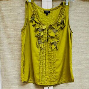 Talbots Green Silk Shell Top Flowers Sleeveless Celery Light Green Size 4P Cami